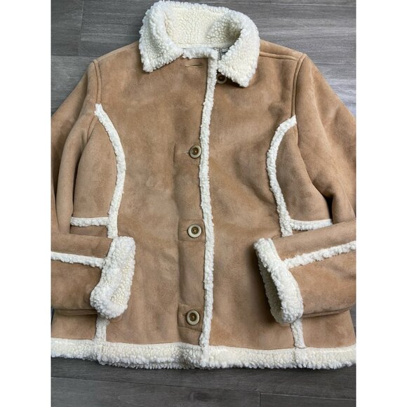 L.L. Bean Jackets & Blazers - LL Bean Suede Sherpa Brown Tan Button Front Coat Women’s Size Small P Western